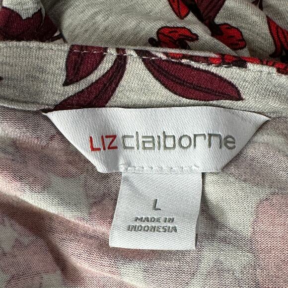 Liz Claiborne Large Top Floral Long Sleeve Round Neck Partial Button Lightweight - Picture 7 of 8